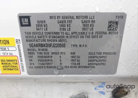 2015 Buick Enclave Leather from USA, damaged, VIN 5GAKRBKD0FJ220592